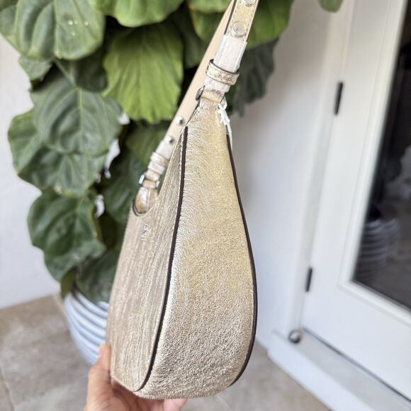 Tory Burch 159158 Emerson Metallic White Gold Refined Leather Shoulder Handbag - Picture 3 of 16